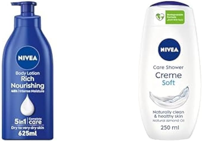 NIVEA Body Lotion Extra Dry Skin, Nourishing Almond Oil & Vitamin E, 625ml + NIVEA Shower Gel Body Wash, Cleansing Creme Soft Almond Oil Mild Scent, 250ml - Image 2